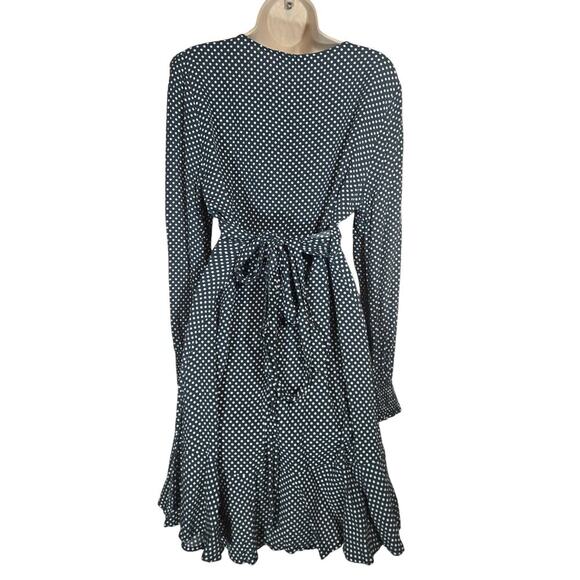 Loft Green Polka Dot Wrap Long Sleeve Dress 14 Plus Office Flirty Knee Office - Picture 6 of 8